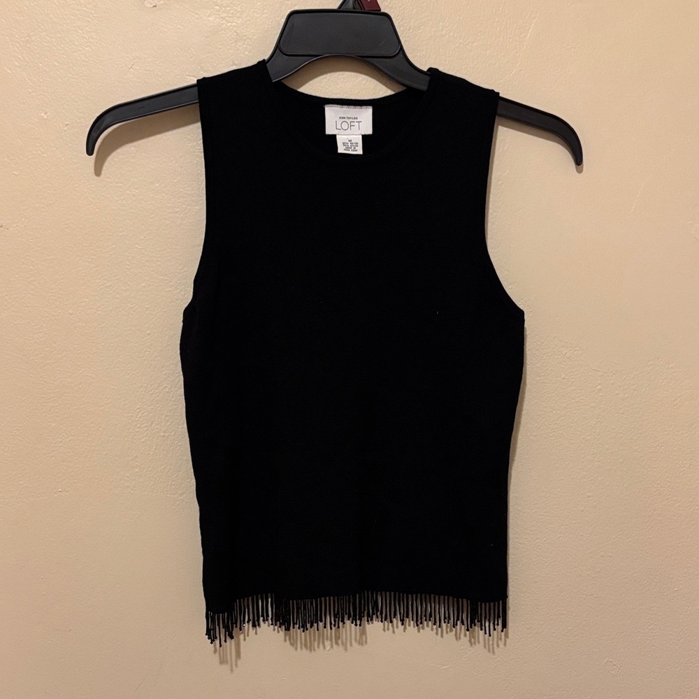 LOFT Elegant Black Tank with Fringe